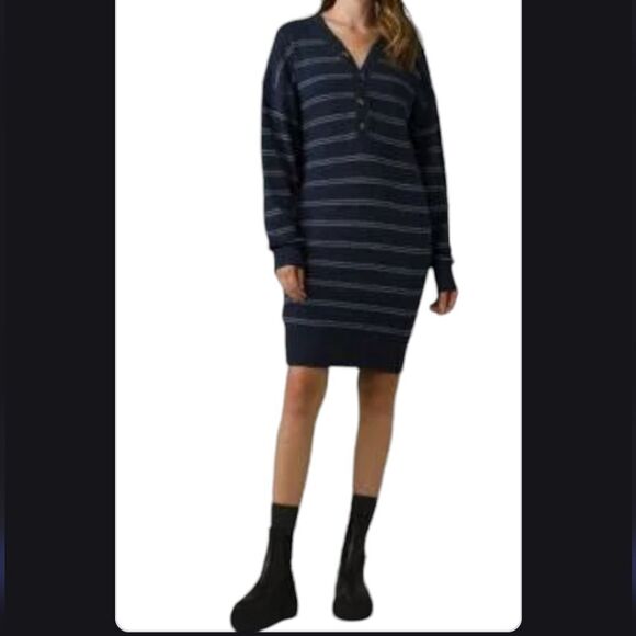 NEW PRANA THERMAL DRESS NAUTICAL NAVY BLUE APRES SKI HENLEY oversized MEDIUM NWT - Picture 1 of 11
